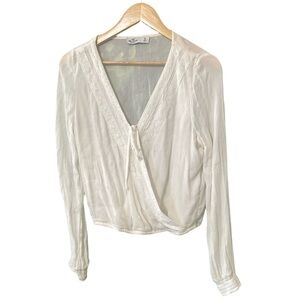 Hollister White Long Sleeve Wrap Blouse with Tie Front